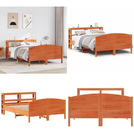 Cama sin colchón madera maciza de pino marrón cera 160x200 cm - Cama de madera - Cama de pino