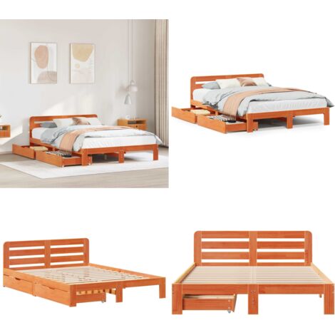 Cama sin colchón madera maciza de pino marrón cera 160x200 cm - Cama de madera - Cama de pino