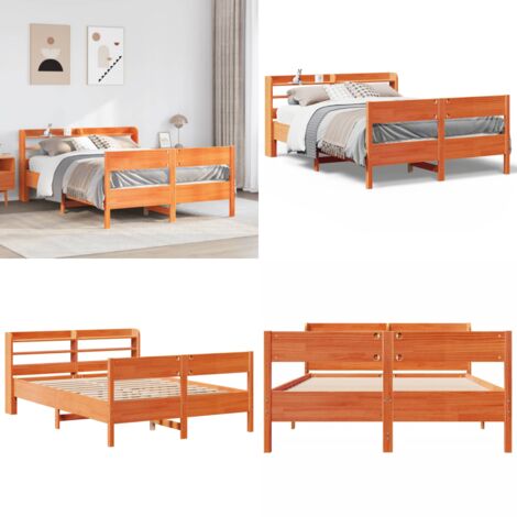 Cama sin colchón madera maciza de pino marrón cera 160x200 cm - Cama de madera - Cama de pino