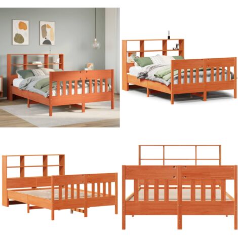 Cama sin colchón madera maciza de pino marrón cera 160x200 cm - Cama de madera - Cama de pino
