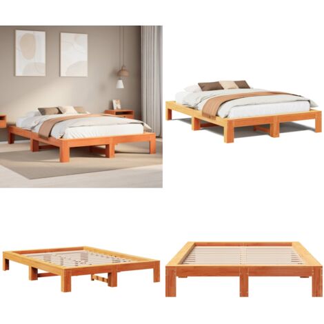 Cama sin colchón madera maciza de pino marrón cera 160x200 cm - Cama de madera - Cama de pino