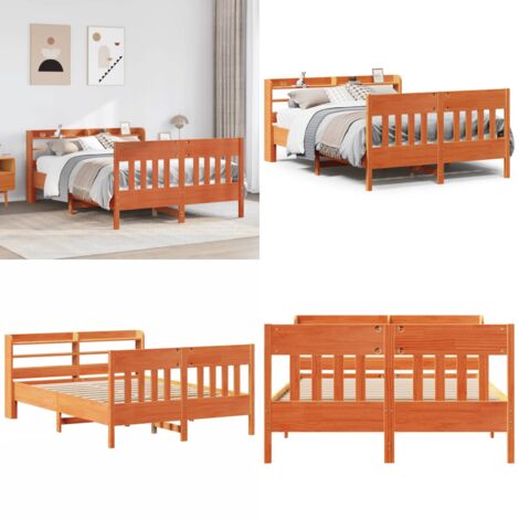 Cama sin colchón madera maciza de pino marrón cera 160x200 cm - Cama de madera - Cama de pino