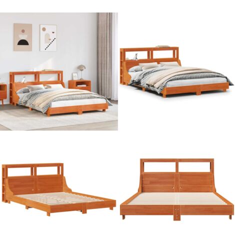 Cama sin colchón madera maciza de pino marrón cera 160x200 cm - Cama de madera - Cama de pino