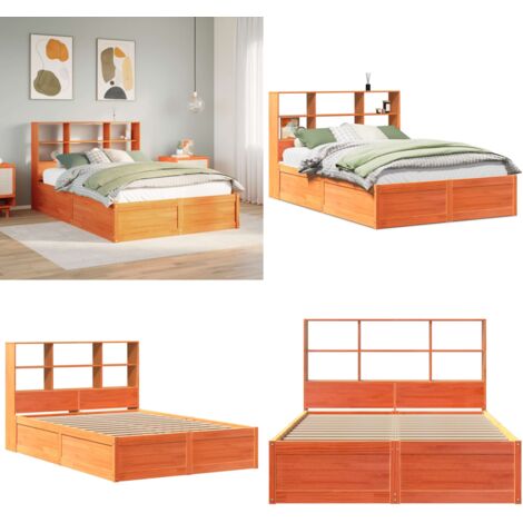 Cama sin colchón madera maciza de pino marrón cera 160x200 cm - Cama sin colchón - Cabecero de madera