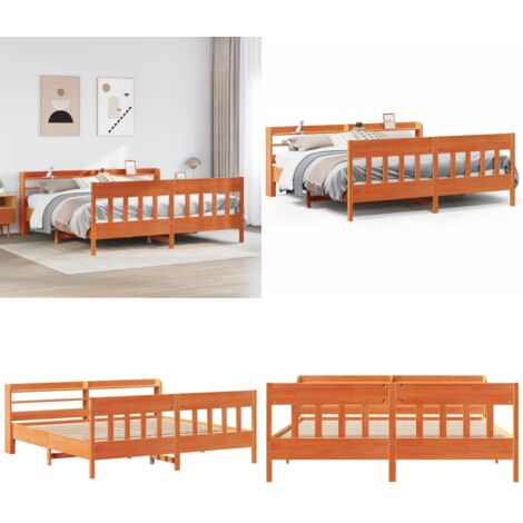 Cama sin colchón madera maciza de pino marrón cera 180x200 cm - Cama de madera - Cama de pino
