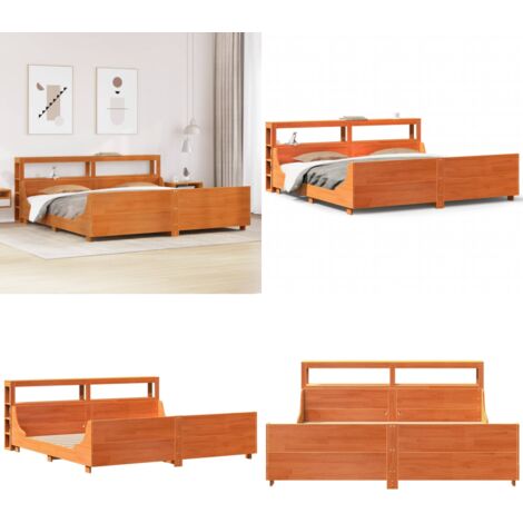 Cama sin colchón madera maciza de pino marrón cera 180x200 cm - Cama de madera - Cama de pino