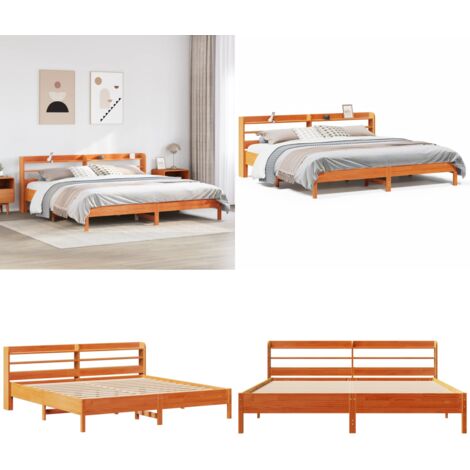 Cama sin colchón madera maciza de pino marrón cera 180x200 cm - Cama de madera - Cama de pino