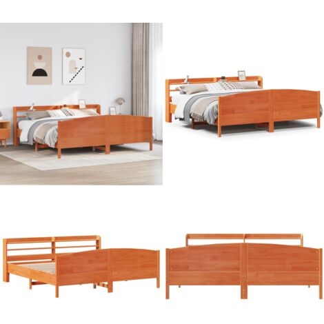 Cama sin colchón madera maciza de pino marrón cera 180x200 cm - Cama de madera - Cama de pino