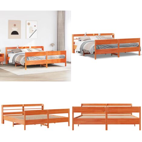 Cama sin colchón madera maciza de pino marrón cera 180x200 cm - Cama de madera - Cama de pino