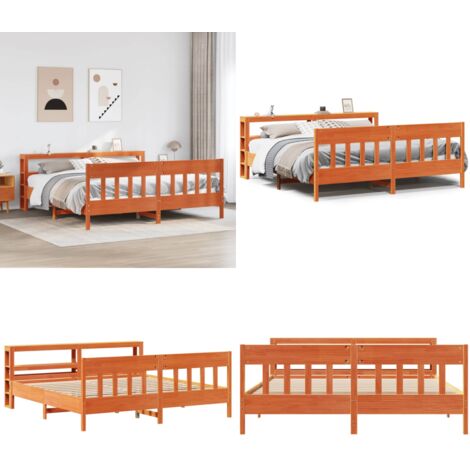 Cama sin colchón madera maciza de pino marrón cera 180x200 cm - Cama de madera - Cama de pino