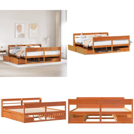 Cama sin colchón madera maciza de pino marrón cera 180x200 cm - Cama de madera - Cama de pino