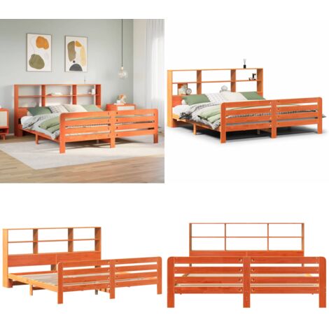 Cama sin colchón madera maciza de pino marrón cera 180x200 cm - Cama de madera - Cama de pino