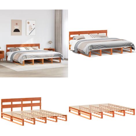 Cama sin colchón madera maciza de pino marrón cera 180x200 cm - Cama sin colchón - Cama de pino