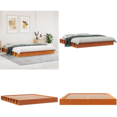 Cama sin colchón madera maciza de pino marrón cera 180x200 cm - Cama sin colchón - Madera maciza