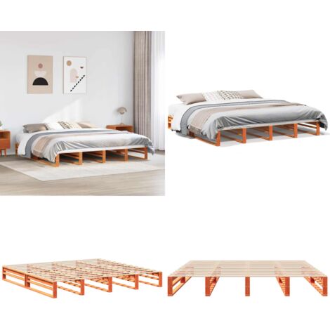 Cama sin colchón madera maciza de pino marrón cera 180x200 cm - Cama sin colchón - Madera maciza