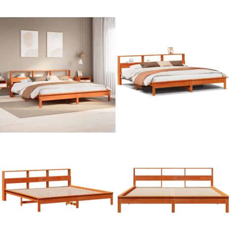 Cama sin colchón madera maciza de pino marrón cera 180x200 cm - Madera maciza - Cama de pino