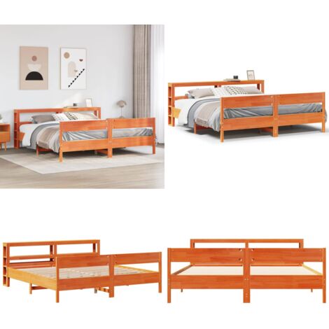 Cama sin colchón madera maciza de pino marrón cera 200x200 cm - Cama de madera - Cama de pino