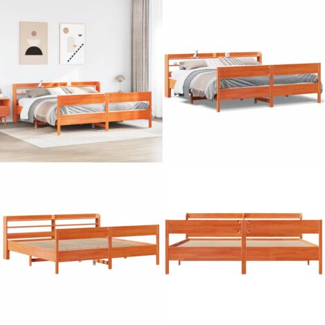 Cama sin colchón madera maciza de pino marrón cera 200x200 cm - Cama de madera - Cama de pino