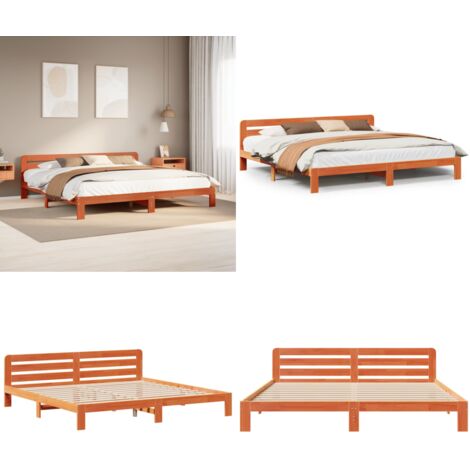 Cama sin colchón madera maciza de pino marrón cera 200x200 cm - Cama de madera - Cama de pino