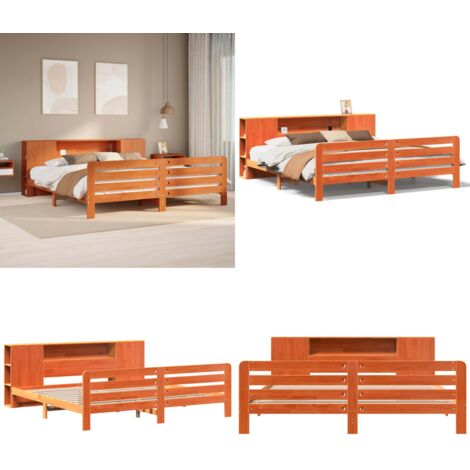Cama sin colchón madera maciza de pino marrón cera 200x200 cm - Cama de madera - Cama de pino