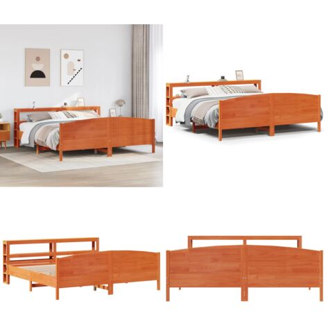 Cama sin colchón madera maciza de pino marrón cera 200x200 cm - Cama de madera - Cama de pino