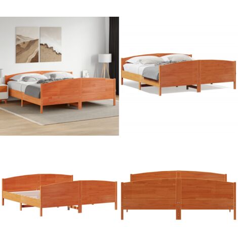 Cama sin colchón madera maciza de pino marrón cera 200x200 cm - Cama sin colchón - Cama de pino