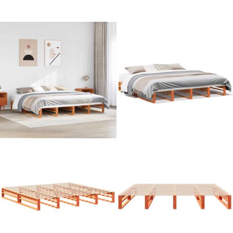 Cama sin colchón madera maciza de pino marrón cera 200x200 cm - Madera maciza - Cama de madera