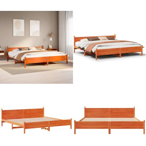 Cama sin colchón madera maciza de pino marrón cera 200x200 cm - Madera maciza - Cama de pino