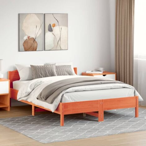 Cama sin colchón madera maciza pino marrón cera 150x200 cm