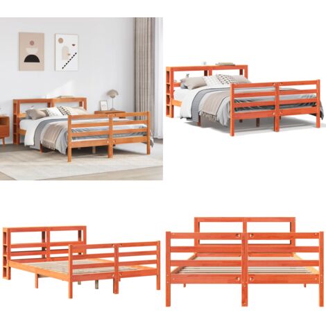 Cama sin colchón madera maciza pino marrón cera 150x200 cm - Cama de madera - Cama de pino
