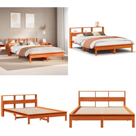 Cama sin colchón madera maciza pino marrón cera 150x200 cm - Cama de madera - Cama de pino