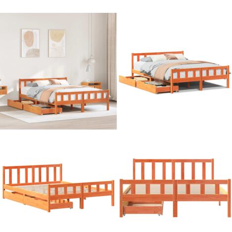 Cama sin colchón madera maciza pino marrón cera 150x200 cm - Cama de madera - Cama de pino