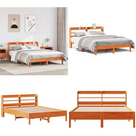 Cama sin colchón madera maciza pino marrón cera 150x200 cm - Cama de madera - Cama de pino