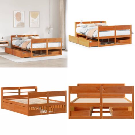 Cama sin colchón madera maciza pino marrón cera 150x200 cm - Cama de madera - Cama de pino