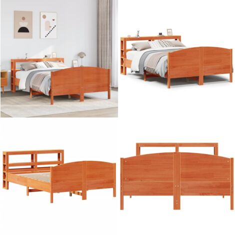 Cama sin colchón madera maciza pino marrón cera 150x200 cm - Cama de madera - Cama de pino