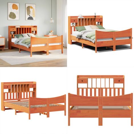 Cama sin colchón madera maciza pino marrón cera 150x200 cm - Cama de madera - Cama de pino