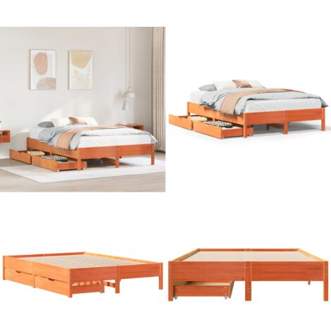 Cama sin colchón madera maciza pino marrón cera 150x200 cm - Cama de madera - Cama de pino