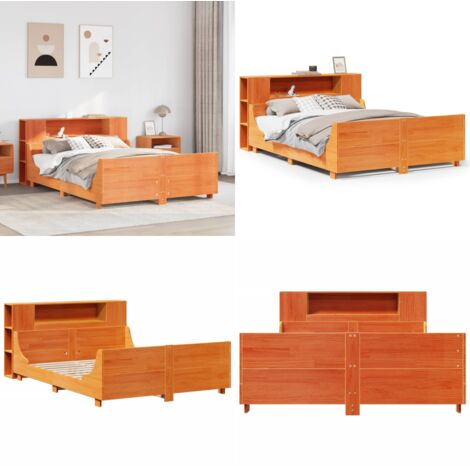 Cama sin colchón madera maciza pino marrón cera 150x200 cm - Cama de madera - Cama de pino