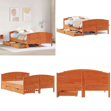 Cama sin colchón madera maciza pino marrón cera 150x200 cm - Cama de madera - Cama de pino
