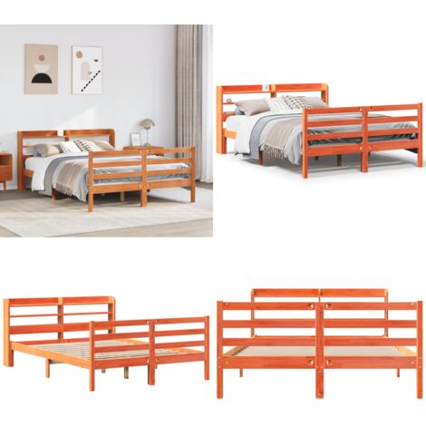 Cama sin colchón madera maciza pino marrón cera 150x200 cm - Cama de madera - Cama de pino