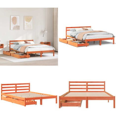 Cama sin colchón madera maciza pino marrón cera 150x200 cm - Cama de madera - Cama de pino