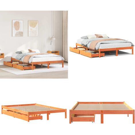 Cama sin colchón madera maciza pino marrón cera 150x200 cm - Cama de madera - Cama de pino