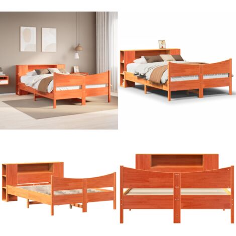 Cama sin colchón madera maciza pino marrón cera 150x200 cm - Cama de madera - Cama de pino