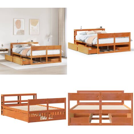 Cama sin colchón madera maciza pino marrón cera 150x200 cm - Cama de madera - Cama de pino