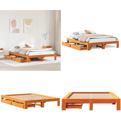 Cama sin colchón madera maciza pino marrón cera 150x200 cm - Cama de madera - Cama de pino