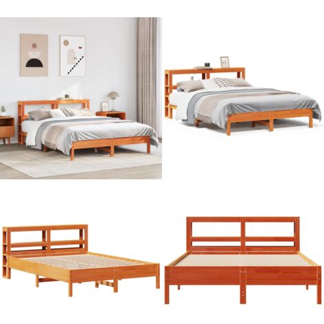 Cama sin colchón madera maciza pino marrón cera 150x200 cm - Cama de madera - Cama de pino
