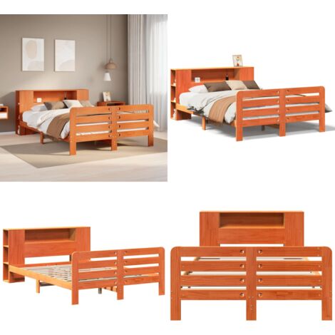 Cama sin colchón madera maciza pino marrón cera 150x200 cm - Cama de madera - Cama de pino