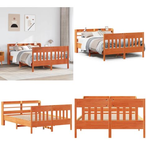 Cama sin colchón madera maciza pino marrón cera 150x200 cm - Cama de madera - Cama de pino