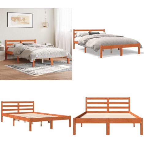 Cama sin colchón madera maciza pino marrón cera 150x200 cm - Cama de madera - Madera maciza