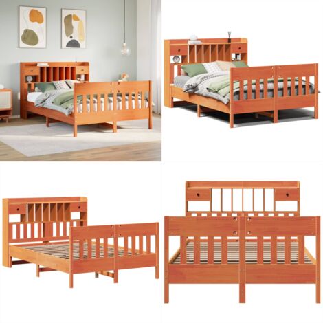 Cama sin colchón madera maciza pino marrón cera 150x200 cm - Cama sin colchón - Cama de pino